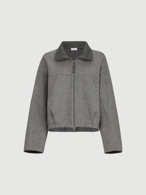 Brunello Cucinelli Hand-crafted bomber jacket in virgin wool double cloth with shiny zipper pull