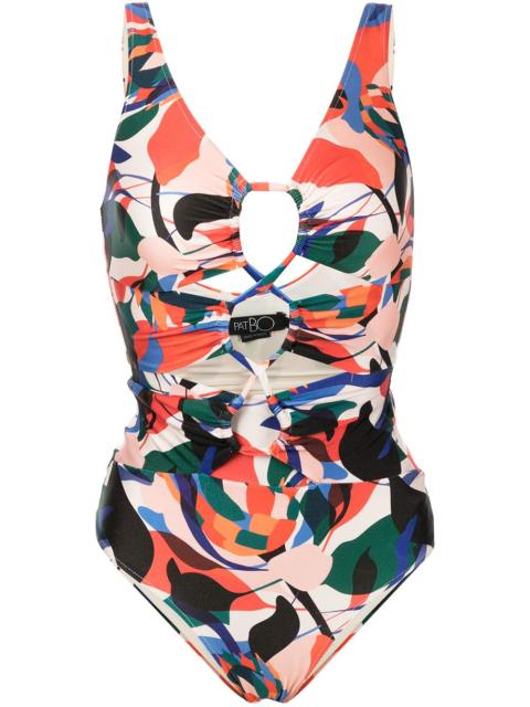PatBO Moscow abstract-print lace-up swimsuit