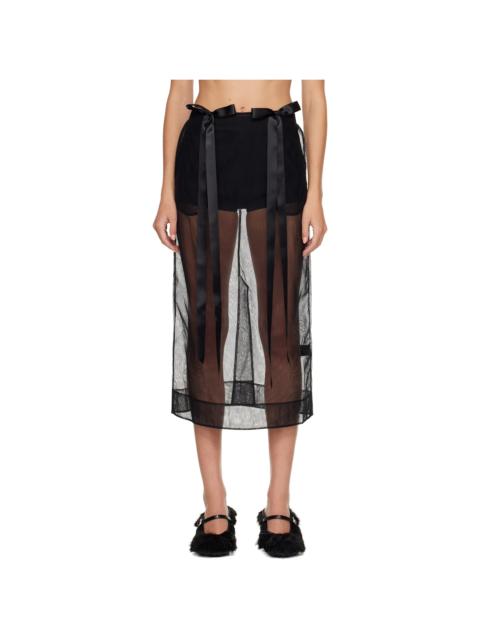 Simone Rocha Black Sheer Bow Ribbon Pencil Midi Skirt