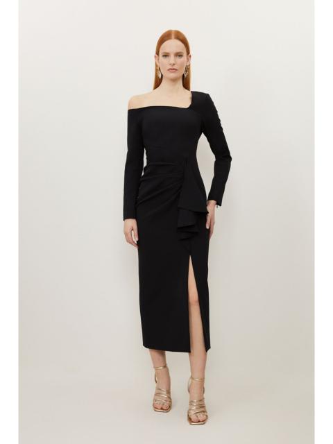 KAREN MILLEN Petite Stretch Crepe Asymmetric Neckline Draped Maxi Dress