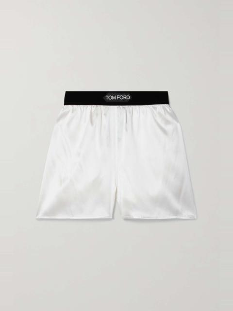 Velvet-trimmed silk-blend satin shorts