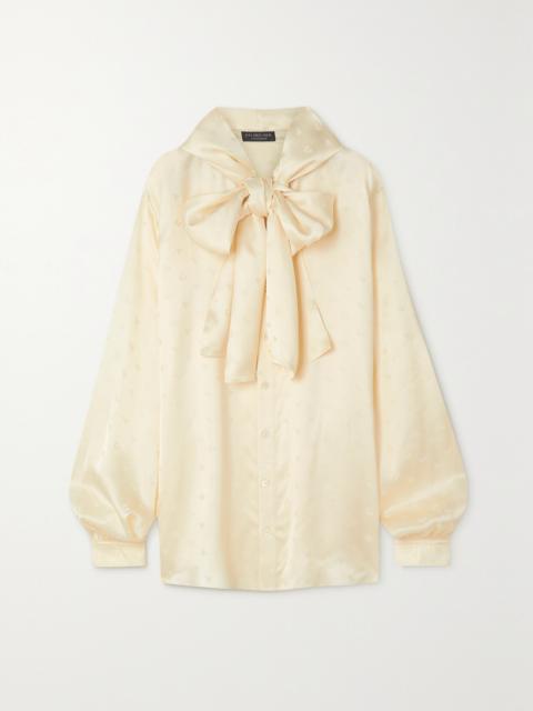 BALENCIAGA Oversized Hooded Pussy-bow Satin-jacquard Blouse