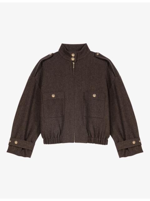 maje Herringbone Oversized-Fit Wool-Blend Jacket