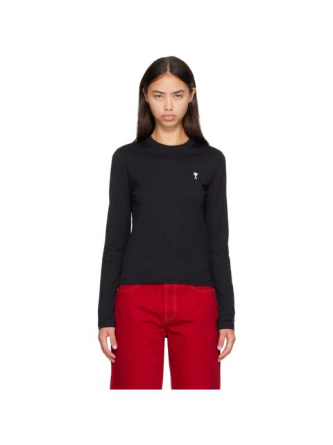 AMI Paris Black Cotton Longsleeves Ami de Coeur T-shirt