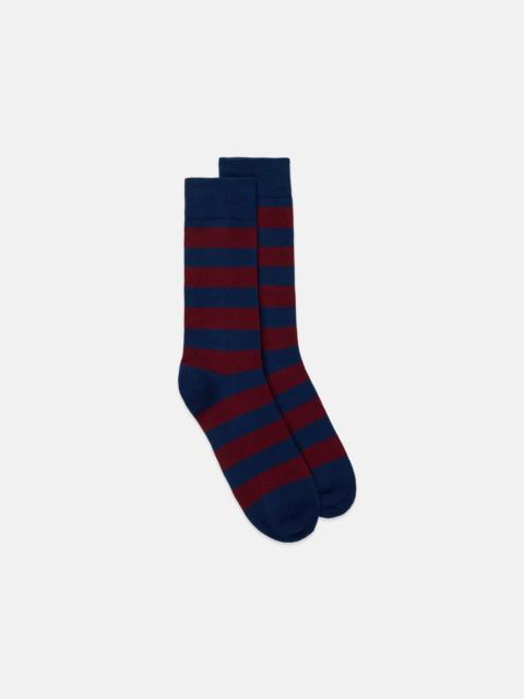 J. PRESS NAVY & BURGUNDY HOOP STRIPE COTTON SOCKS