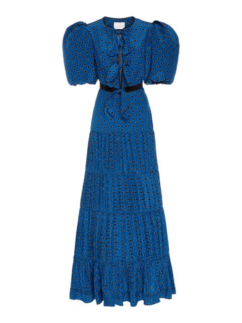 Johanna Ortiz Ancient Treasures Tiered Printed Crepe de Chine Maxi Dress navy