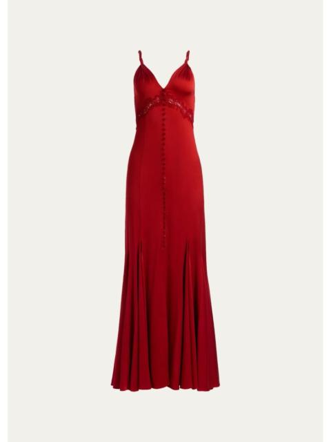 Alice + Olivia Nisa Cutaway Lace-Trim Satin Gown