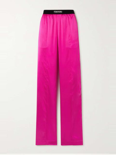 Velvet-trimmed silk and Lyocell-blend satin wide-leg pants