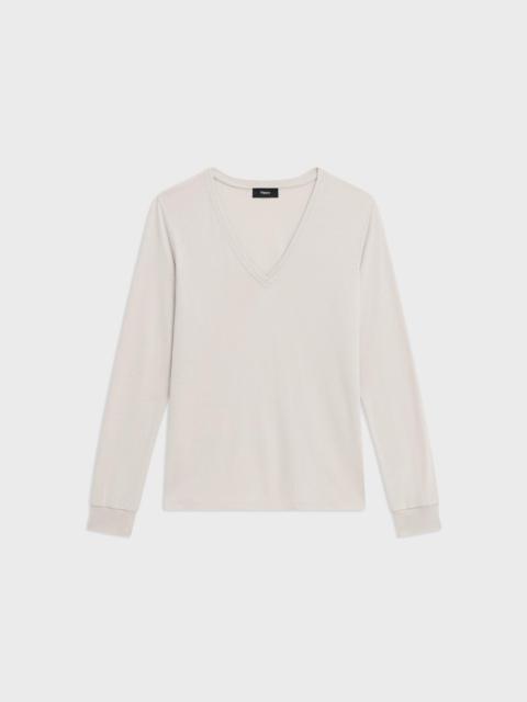 Theory Ribbed V-Neck Top in Silk-Modal