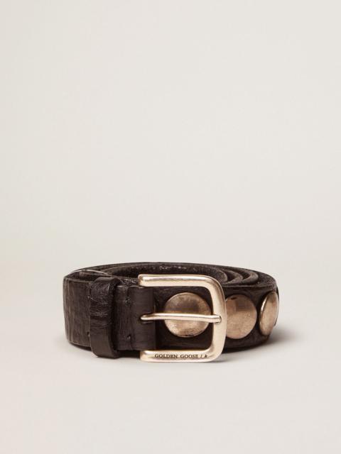 Golden Goose Black Trinidad belt in washed leather with studs