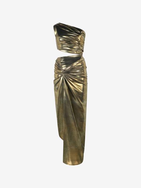 Roberto Cavalli One-Shoulder Gold Dress with Cut-Out Detail