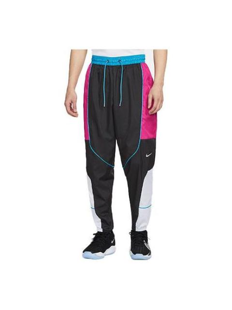 Nike Throwback Basketball Colorblock Sports Loose Splicing Bundle Feet Woven Long Pants Red CV1915-6