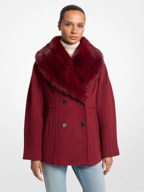 MICHAEL KORS Faux Fur Collar Wool Blend Peacoat