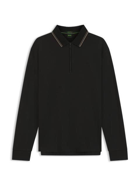 BOSS INTERLOCK COTTON POLO SHIRT WITH STRIPED COLLAR