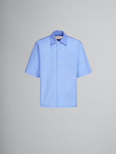 BLUE COTTON BOWLING SHIRT WITH STRIPES AND POLKA DOTS