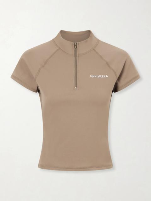 Sporty & Rich Logo-print Stretch-jersey Half-zip T-shirt