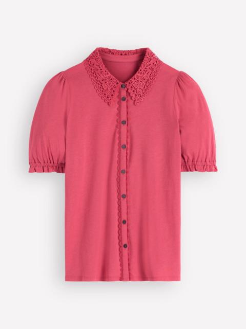 BODEN Nessa Broderie Collar Blouse-Cherry Blush