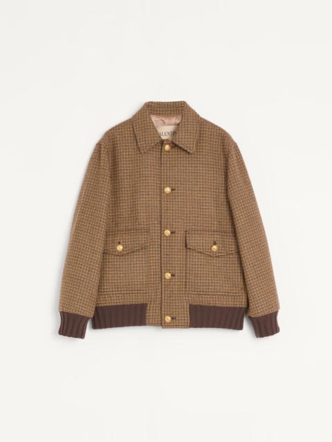 VALENTINO WOOL BOMBER JACKET WITH HOUNDSTOOTH PATTERN