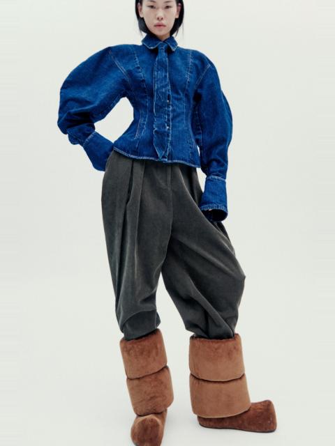 A.W.A.K.E. MODE PUFF SLEEVE SHIRT MID BLUE WASH