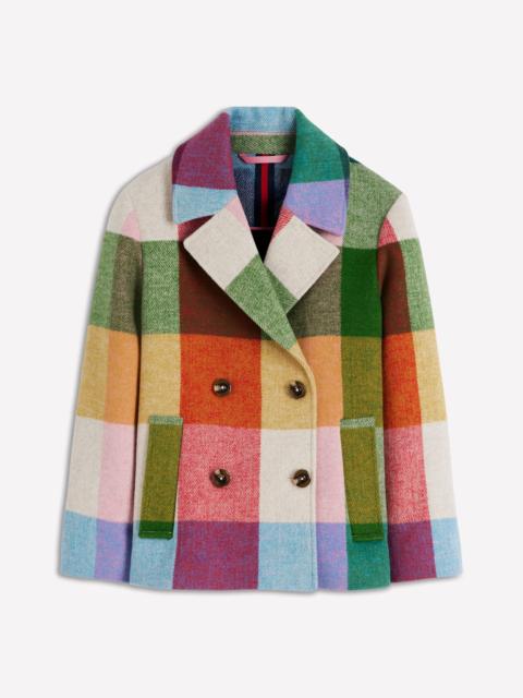 BODEN Revere Collar Wool Coat-Giant Multigingham
