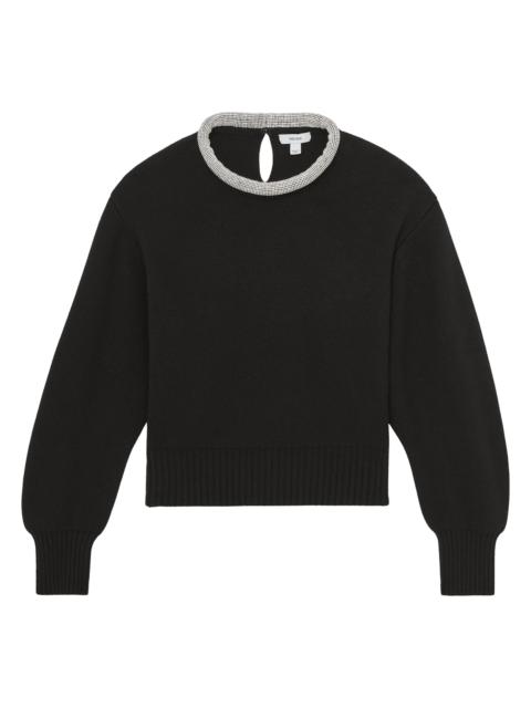 REISS Women's Crissie Embellished Necklace-Trim Knit Sweater - Black