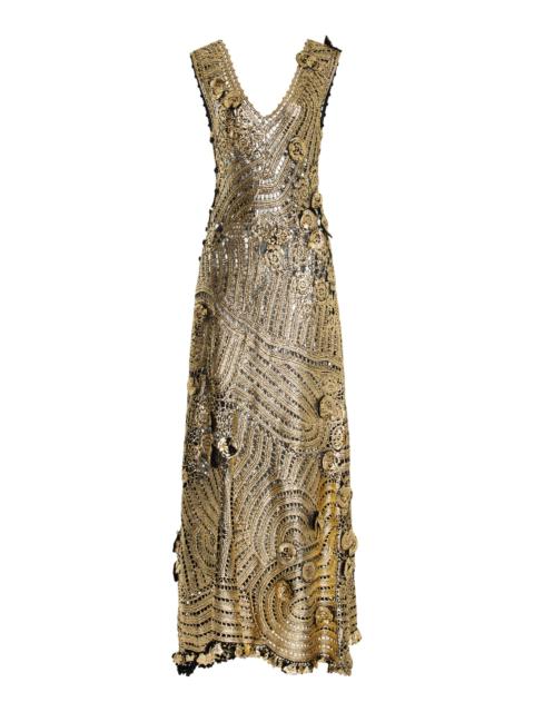 Evelyn Metallic Crocheted Cotton Maxi Dress gold