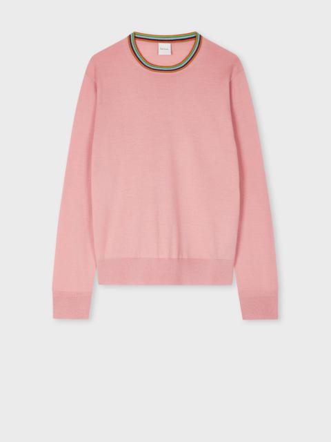Paul Smith Women's Pink 'Signature Stripe' Crew Neck Merino Wool Sweater