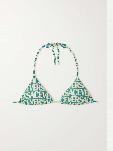 VERSACE Printed metallic triangle halterneck bikini top