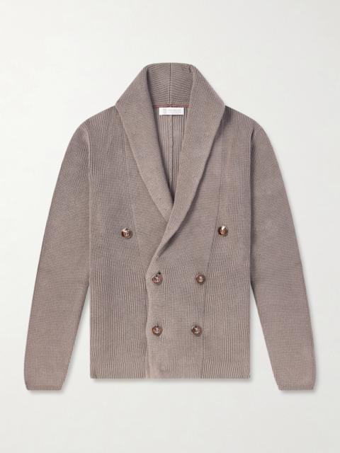 Brunello Cucinelli Shawl-Collar Double-Breasted Ribbed Cotton Cardigan