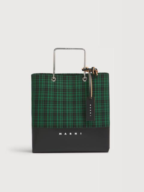 Marni GREEN CHECKED TWILL SHOPPER WITH METAL HANDLES