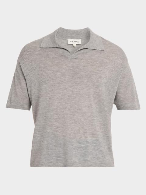 FRAME Men's Wool and Cashmere Johnny Collar Short-Sleeve Polo Sweater