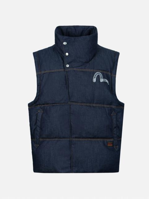 EVISU SEAGULL APPLIQUÉ LOOSE FIT DENIM DOWN VEST