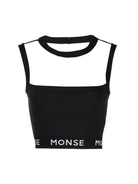 logo-print panelled crop top