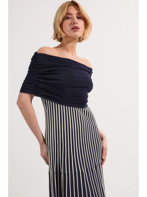 KAREN MILLEN Striped Bardot Knitted Maxi Dress