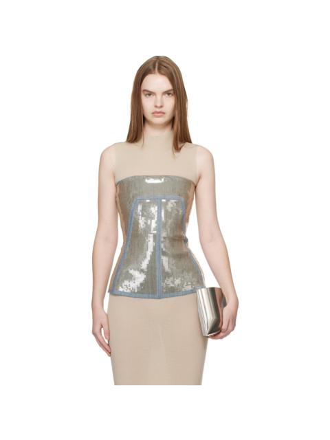 Blue & Beige Temple Bustier Top