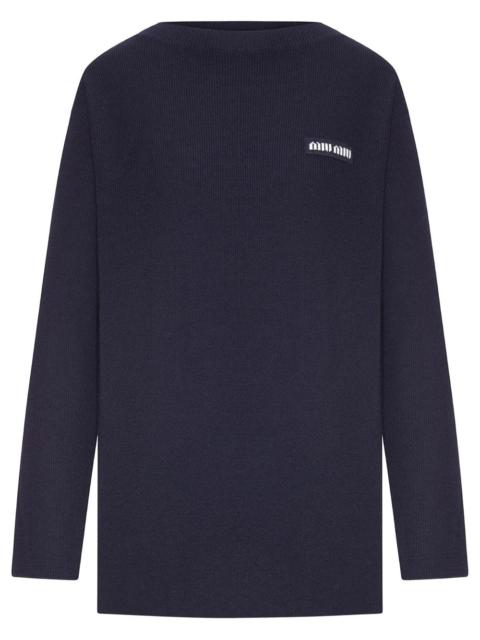 Miu Miu RIBBED SWEATER WITH LOGO PATCH