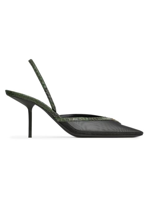 SAINT LAURENT Women's Folie Slingback Pumps in Mesh and Python - Black Musk