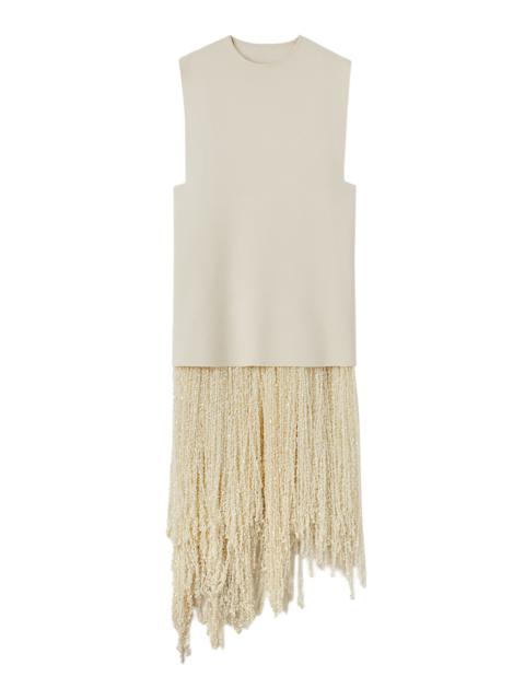 Jil Sander Sequin Fringed Midi Dress ivory