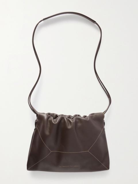 Embellished leather shoulder bag Dark brown