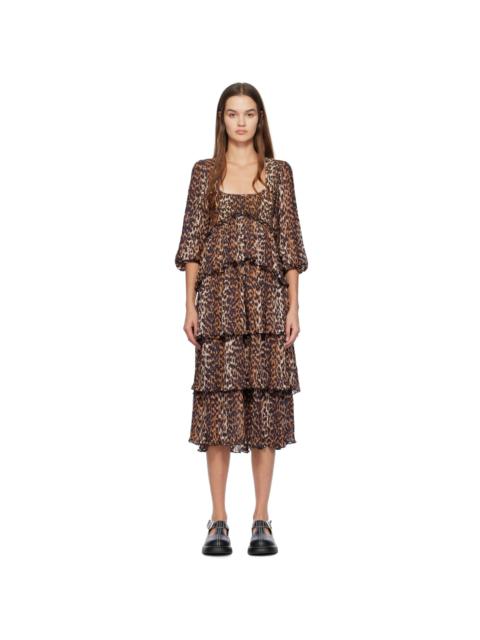 GANNI Brown Printed Midi Dress