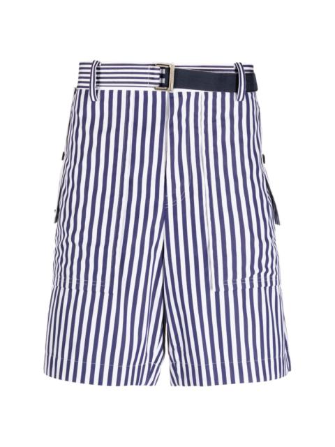 sacai vertical-stripe print cotton shorts
