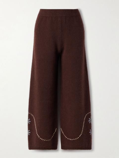 CALLE DEL MAR Intarsia-knit cashmere wide-leg pants Chocolate