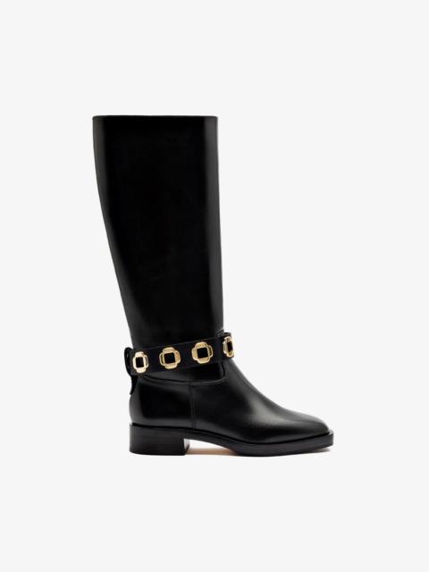 Larroudé Milan Flat Boot In Black Leather