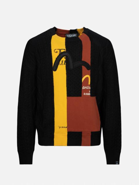 EVISU Patchwork Seagull Embroidery Cable-Knit Relax Fit Sweater