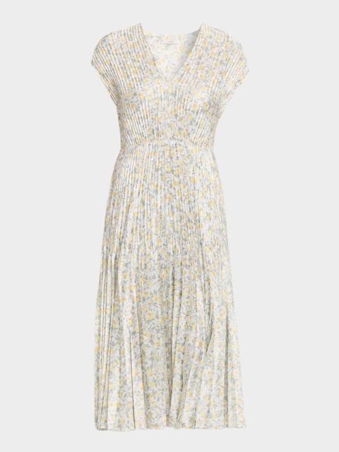 Vince Citrine Bloom Pleated Satin Dress
