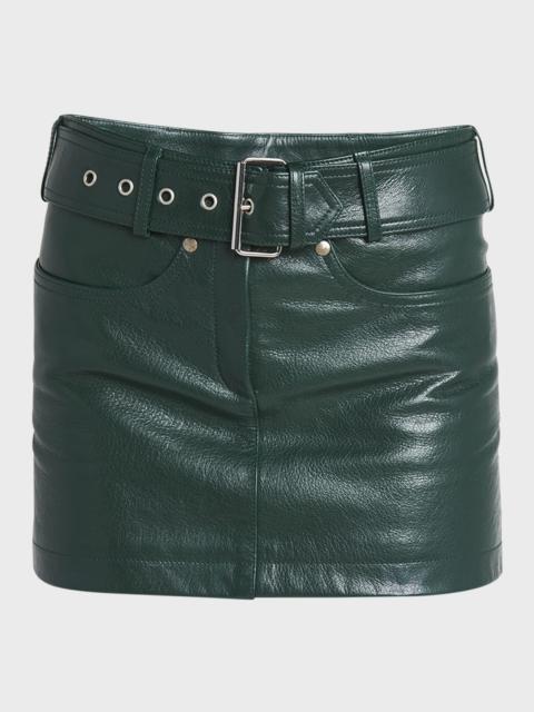Belted Grain Lux Goat Leather Mini Skirt