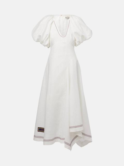 ALÉMAIS Magnolia embroidered linen midi dress