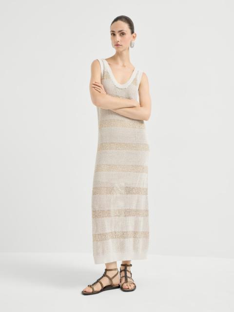 Cotton net knit dress with dazzling stripes