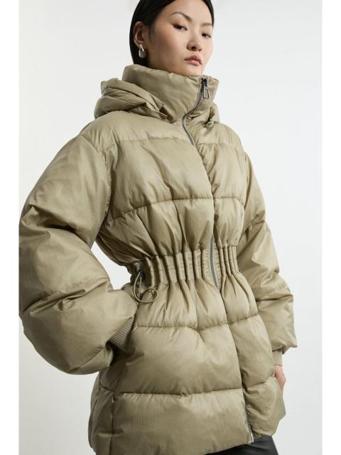 KAREN MILLEN Quilted Drawstring Waist Hooded Rib Cuff Puffer Jacket