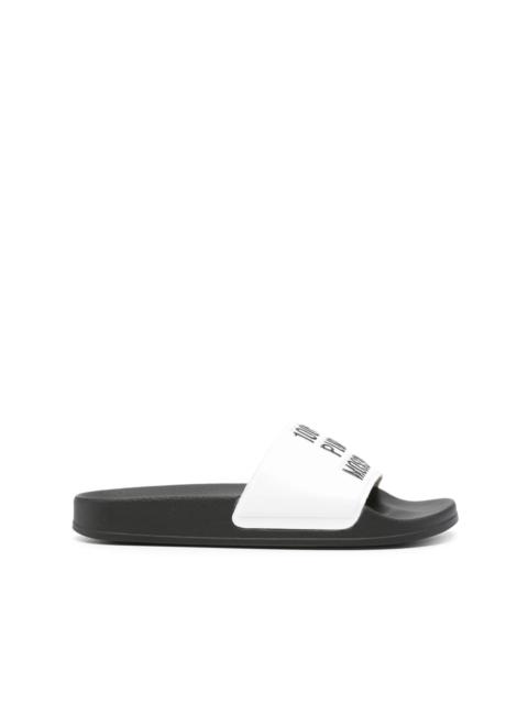 logo-embossed faux-leather slides